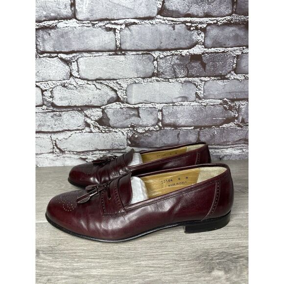 Stamati Mastroianni Burgundy Leather Wingtip Tassel Loafers Men’s Sz 8M US/41EU - Picture 6 of 16
